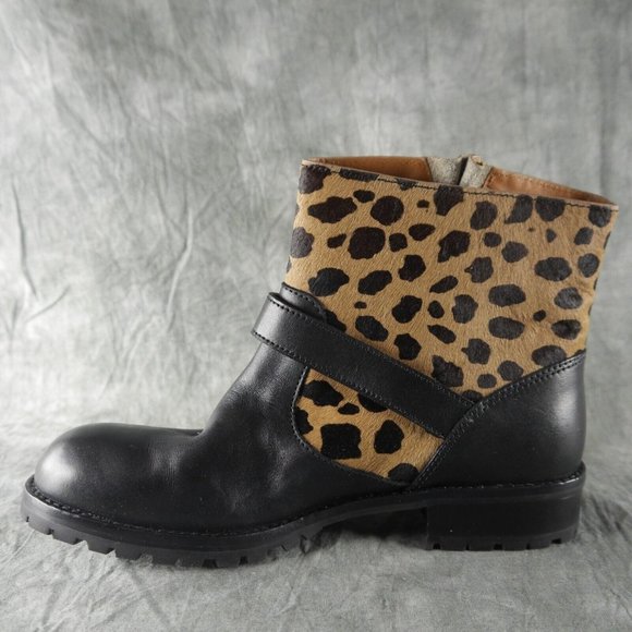 Marc Jacob MBMJ Classic Ankle Boot Size 38.5 $398 Black Leather/Animal Print Fur - Picture 2 of 7